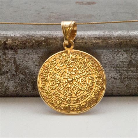 Ancient Greek Minoan Phaistos Disc Sterling Silver K Gold Plated