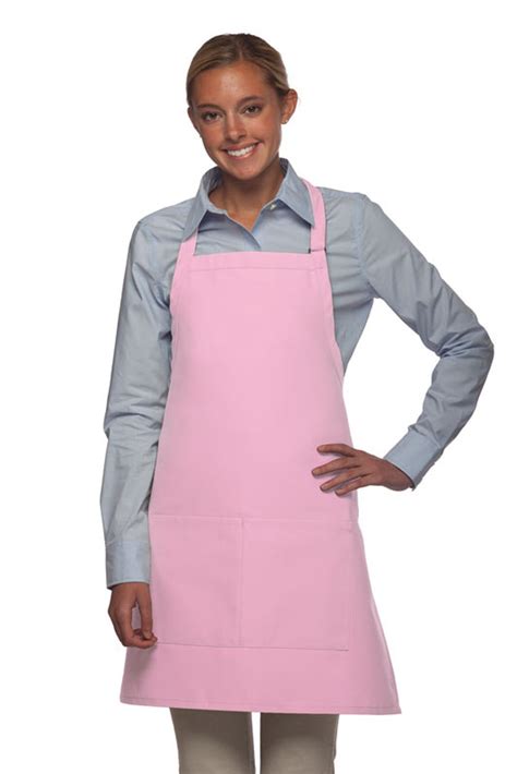 Pink Unisex Server Bib Apron With Two Center Divided Pockets And