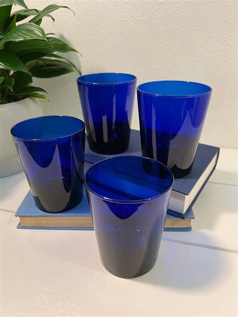Vintage Glassware Cobalt Blue Drinking Glasses Set Of 4 Etsy