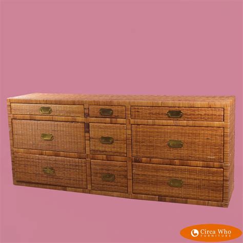 Wrapped And Woven Rattan 9 Drawer Dresser Circa Who
