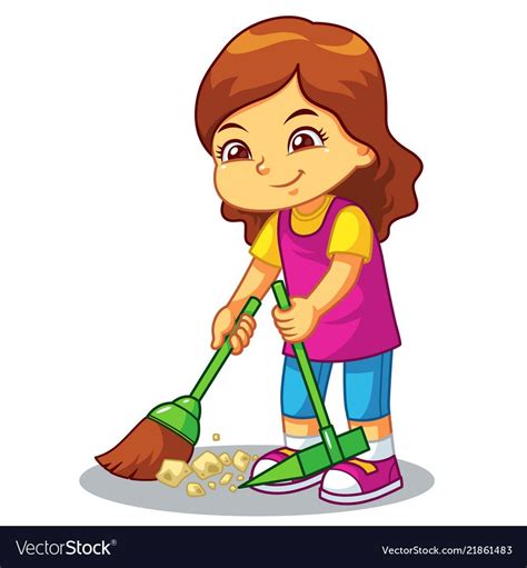 Girl Clean Up Garbage With Broom And Dust Pan Download A Free Preview