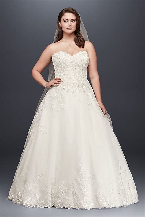 Beaded Lace And Tulle Plus Size Wedding Dress Davids Bridal Davids