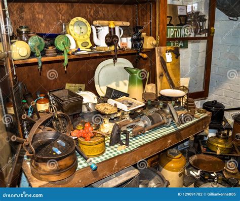 Vintage Kitchen Items On Old Dresser Editorial Photography Image Of