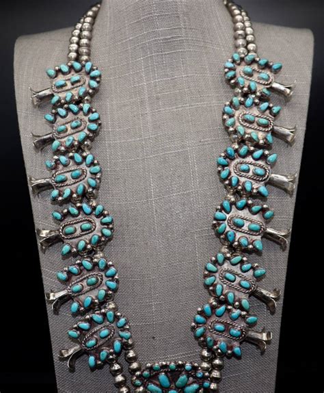 Necklace Navajo Squash Blossom Turquoise Petit Point CJRUDN22 01