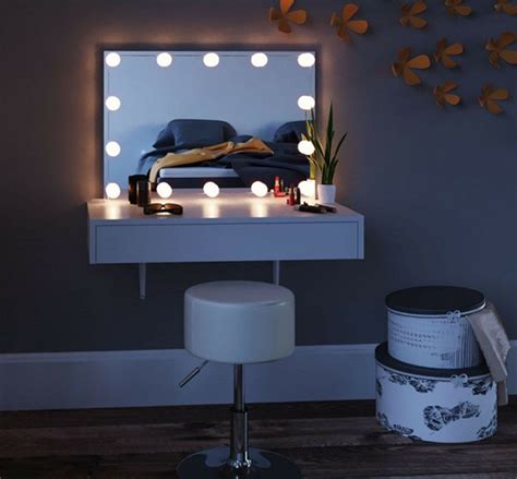 White Floating Dressing Mirror Table With Led And Drawer Rare Epoch