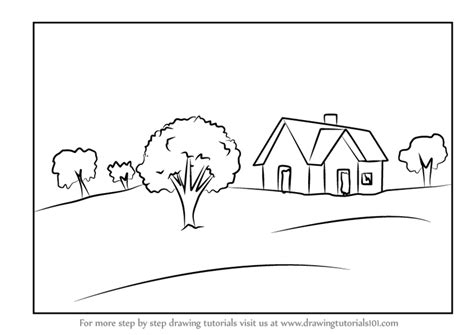 Step by step landscape drawing. Learn How to Draw a House Landscape (Landscapes) Step by ...