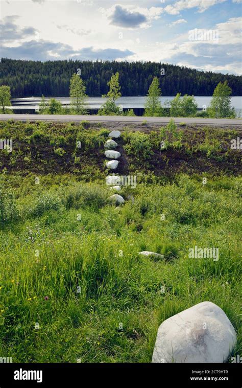 Sweden Jokkmokk Stone Marking At Polar Circle Stock Photo Alamy