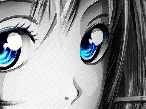 Anime Girl Eyes 2 Black And White Blue Eyes Painting By