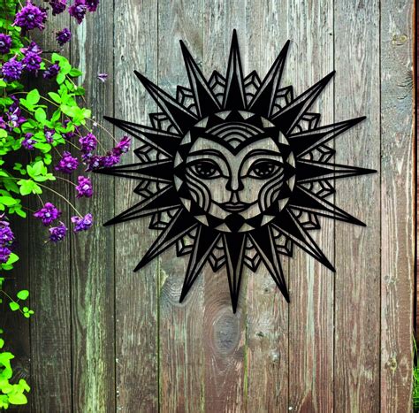Sun Face Celestial Metal Wall Art Patio Decor Large Outdoor Wall Art