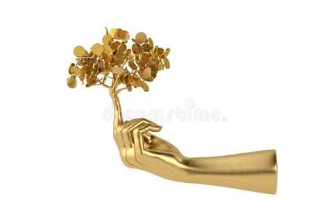 Golden Tree And Gold Hand3d Illustration Stock Illustration