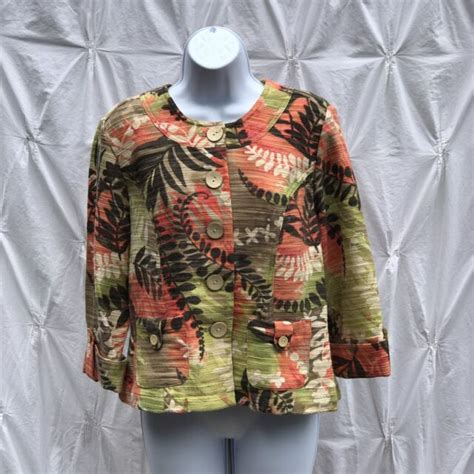 Alexis And Avery Womens Jacket Floral Front Size P8 Linen Blend 34