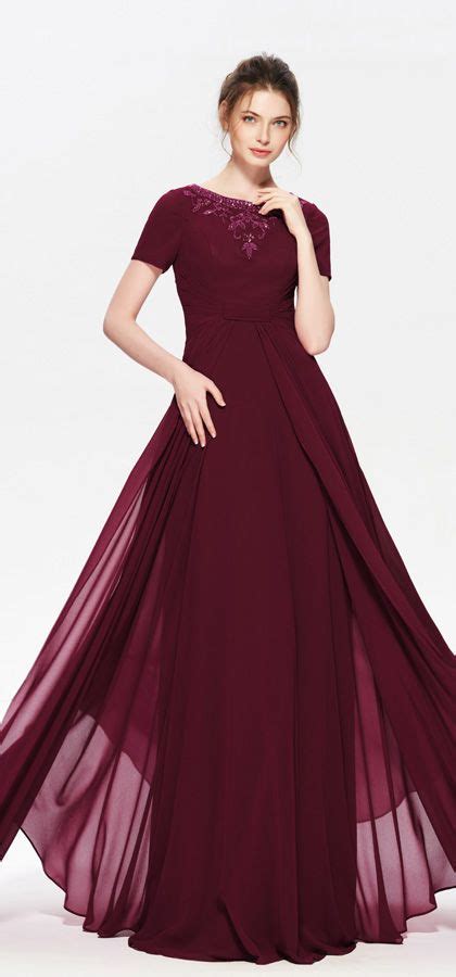 Burgundy Beaded Modest Long Prom Dresses With Sleeves Prom Dresses With Sleeves Burgundy Prom