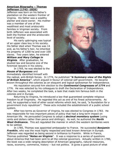 American Biography Thomas Jefferson 1743 1826