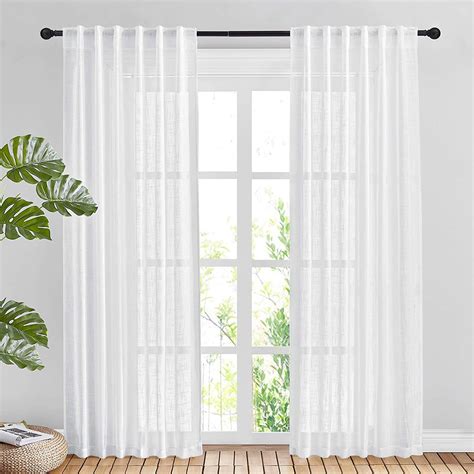 Buy Nicetown White Linen Sheer Curtains And Drapes 84 Inches Long Rod