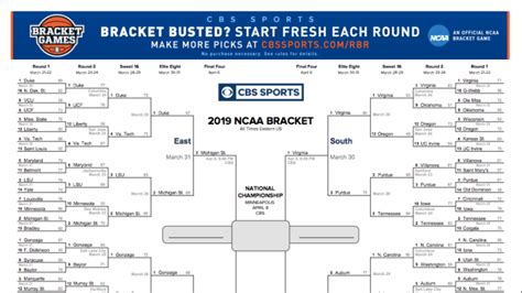 Ncaa Bracket 2019 Final Four Of The Ncaa Tournament Printable March