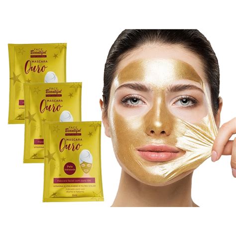 Kit 3 Máscaras Facial Ouro 18k Face Beautiful Saches Em Promoção