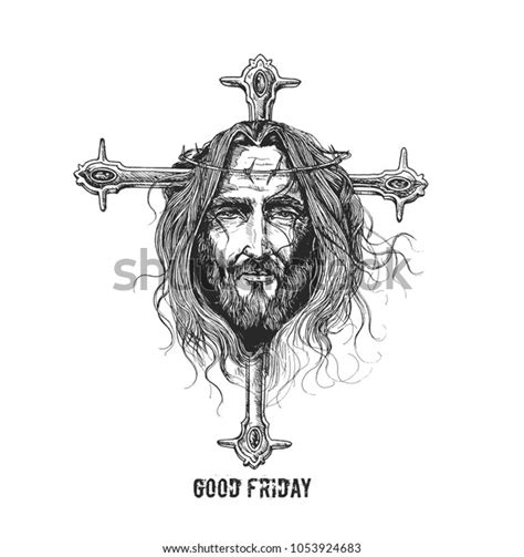 Jesus Face On Cross Hand Drawn Stock Vector Royalty Free 1053924683