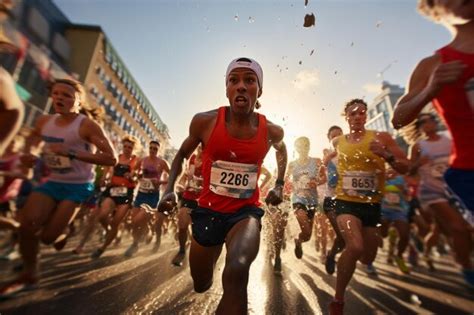 Premium Photo Marathon Race At The Starting Line Generative Ai