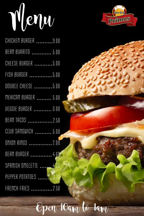 Burger Menu Template Postermywall