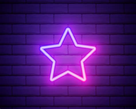 Neon Star Bright Pink Star Frame On Brick Wall Background With