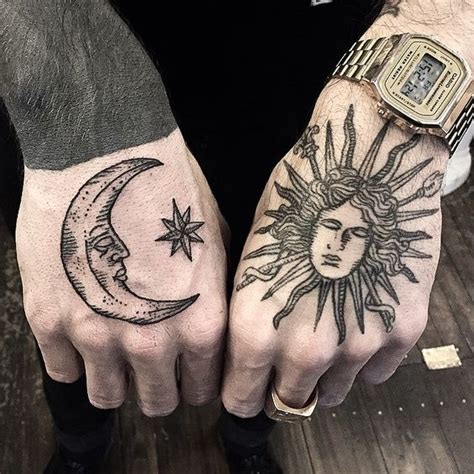 Moon And Sun Kissing Tattoos