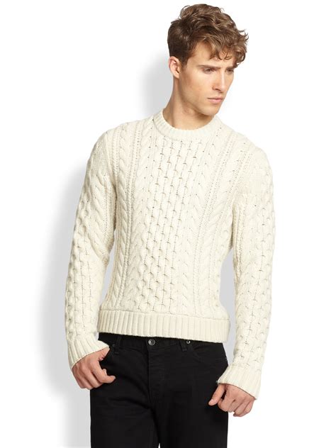 Rag And Bone Trevor Cable Knit Wool Sweater In Antique White White For