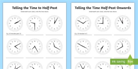 Telling The Time In 5 Minute Intervals Worksheets