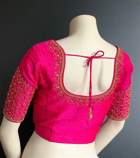 Readymade Saree Blouse With Kundan Stone Work Ready To Wear Women’s Sari Top Size 38