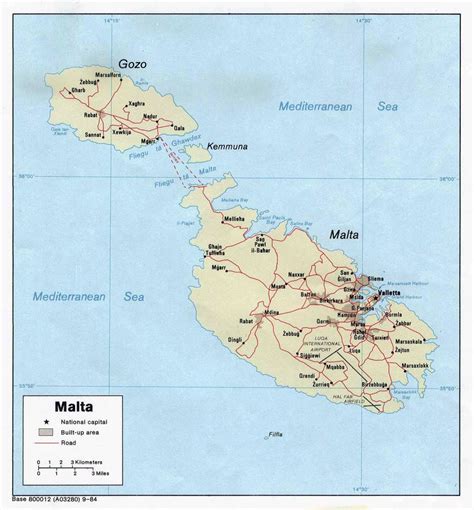 Detailed Political Map Of Malta With Roads Cities And Villages 1984