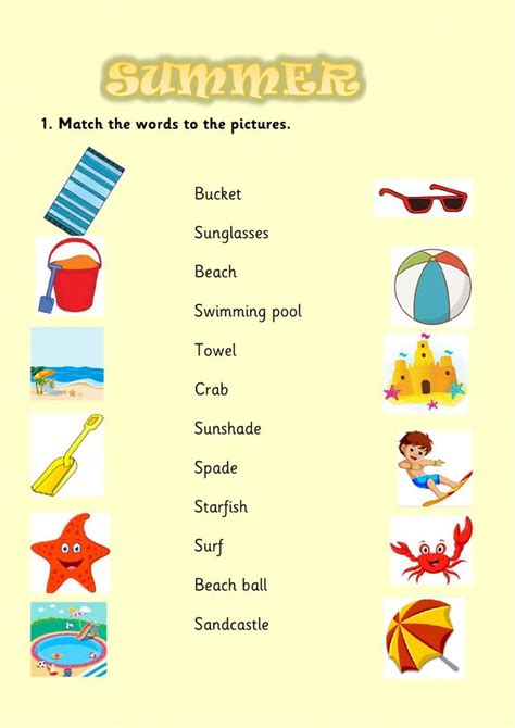 Summer Things Interactive Worksheet Summer Vocabulary Summer