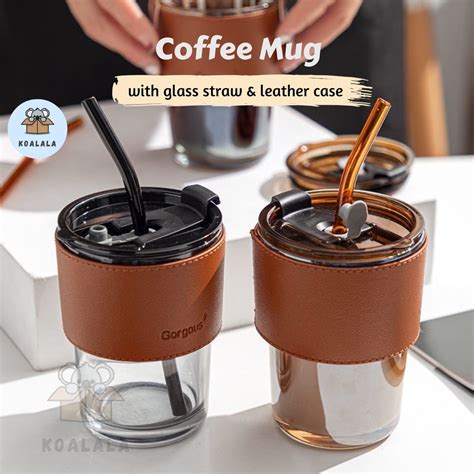 Glass Straw Cup With Lid Heat Cold Resistant Iced Water Bottle Viral Coffee Glass Mug