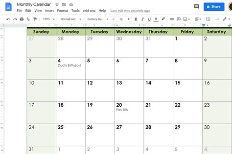 Google Doc Calendar Template 2024