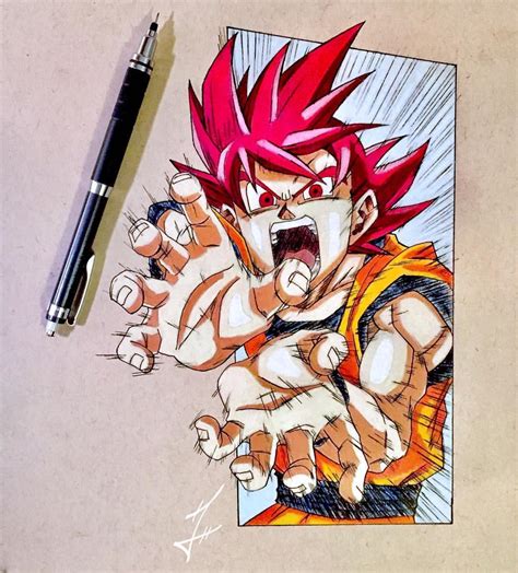 Super Saiyan God Goku Drawing By Tylorhepner Via Instagram Dbz