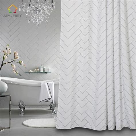 Aimjerry White And Black Bathtub Bathroom Fabric Shower Curtain 71wx71h Inch Waterproof And