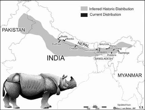 Historic And Present Distributi On Of The Greater One Horned Rhinoceros