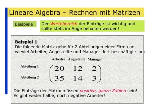 Adams institut für mathematik und naturwissenschaften (imn). PPT - Lineare Algebra - Rechnen mit Matrizen PowerPoint ...