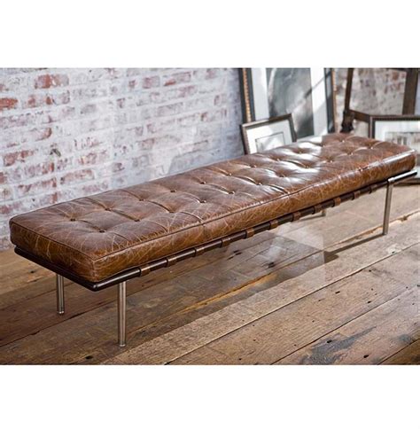 Regina Andrew Vintage Mid Century Tufted Brown Leather Bench