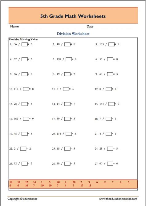 Math Division Worksheets 5th Grade For Kids