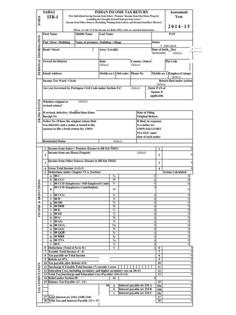 Itr Form 1 Income Tax Personal Finance