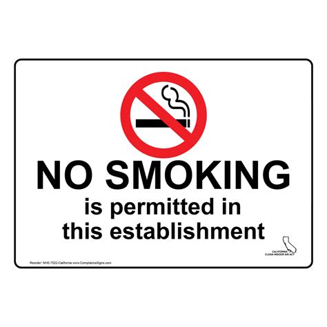 No Smoking In This Establishment Sign Nhe 7022 California No Smoking