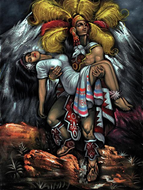 Aztec Indian Lovers Popocatepetl Calendar Mexican Painting By Andres