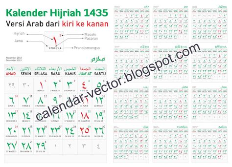Template Kalender Hijriah 1435 Versi Arab Dari Kiri Ke Kanan Hij 1435