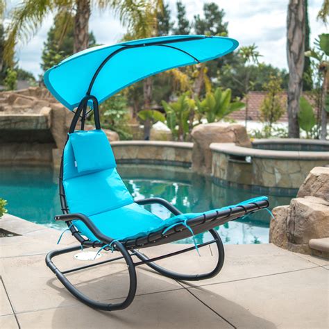 Belleze Hanging Rocking Lounge Chair Sun Shade Chaise Chair Powder