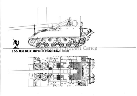 Us M40 155 Mm Gun Motor Carriage Original Art By Hubert Cance