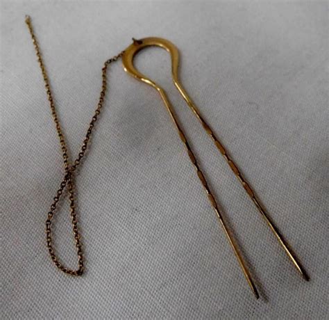 Lot Antique Gold Filled Hair Pin W Chain