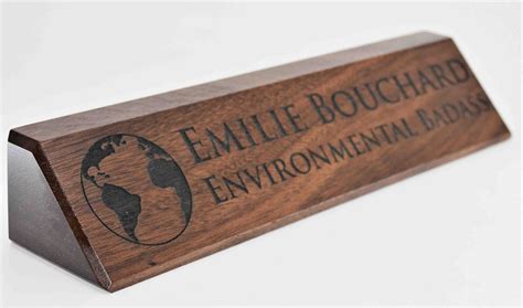 Engraved Wooden Desk Name Plates 10 Inch Solid Walnut Wood Custom