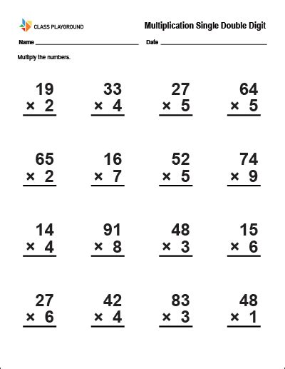 Printable Multiplication Single Double Digit Worksheet Class