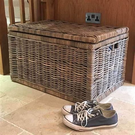 Large Grey Rectangle Wicker Storage Chest With Lid Wicker Baskets