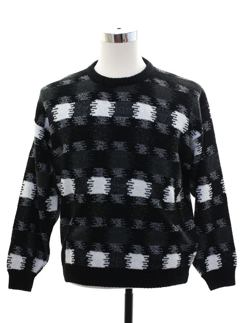 Vintage 80s Sweater 80s Protege Mens Black Background Acrylic