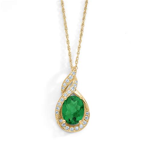 Simulated Emerald Gold Over Silver Teardrop Pendant Necklace